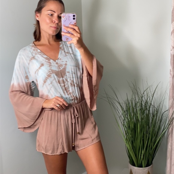 Surf Gypsy Pants - Surf Gypsy tie dye rompwe with long flounce sleeves and elastic waist.